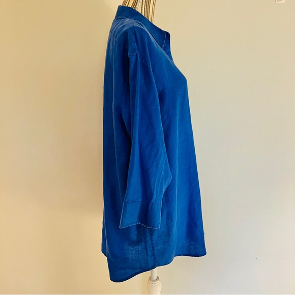 Lauren Ralph Lauren 100% Linen Shirt Women’s XL Blue Button Long Sleeves - Picture 2 of 9